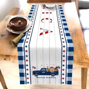 Patriotic vintage truck farmhouse summer table runner 13x90 NEW